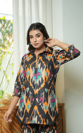 Bold Ikat Printed Black Women Coord Set